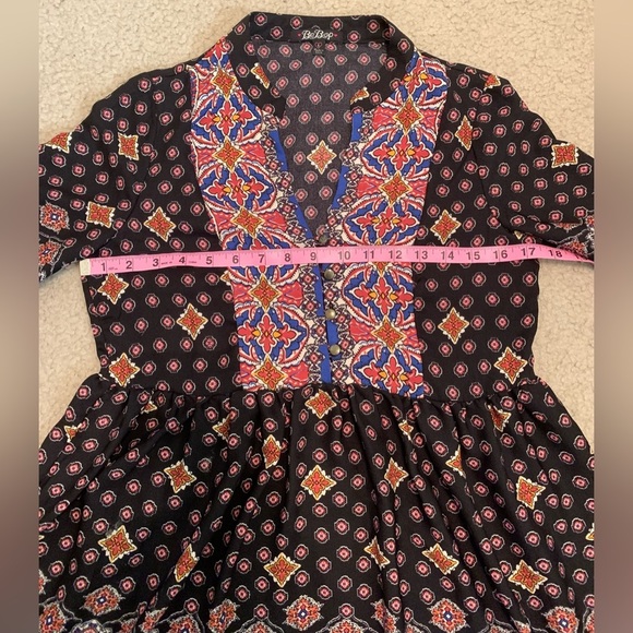 BeBop Bohemian Peasant Tunic Top Small-Antique Look Buttons Blue,White,Yellow - Picture 11 of 12